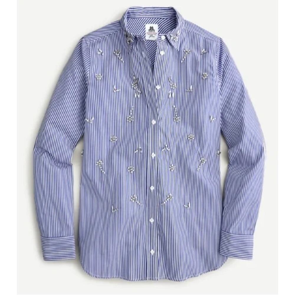 Thomas Mason J.Crew Embellished Classic-Fit Blue/White Striped Boy Shirt, Size 0